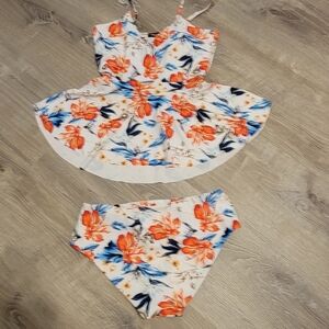 Hibiscus print swim wear set tankini top bikini bottom tropical  print